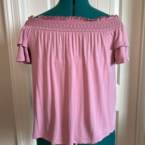 2/$30 American Eagle Outfitters Soft an Sexy Pink Smocked Flutter Sleeve Top - Picture 6 of 8